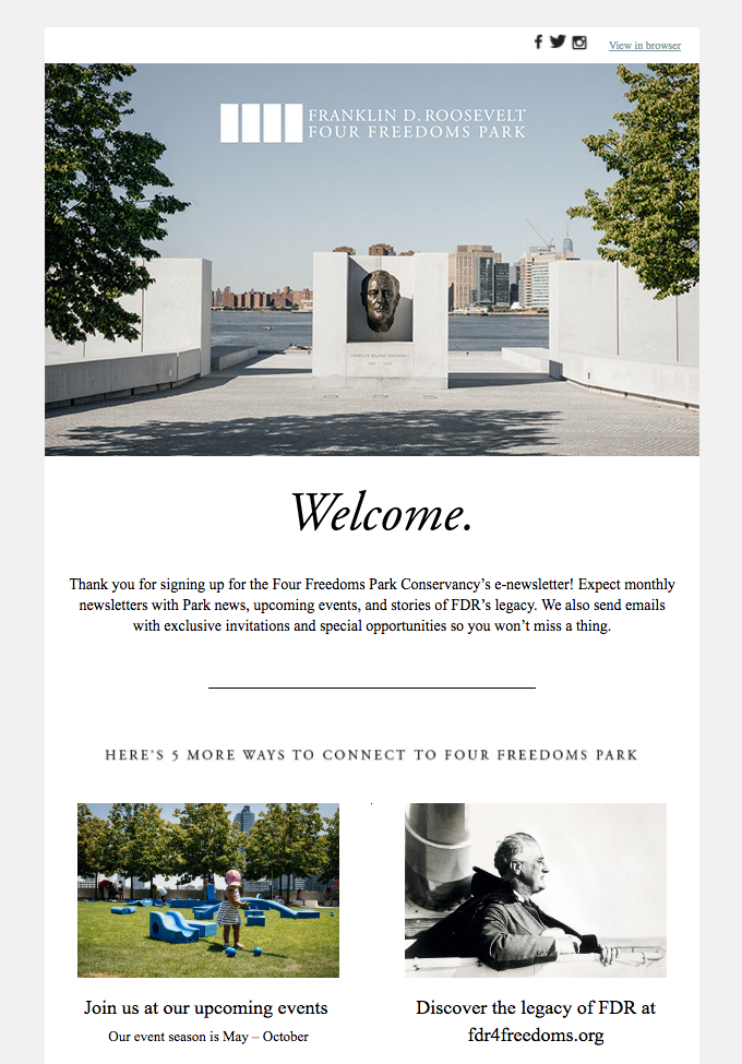 Email example: Four Freedoms Park Conservancy